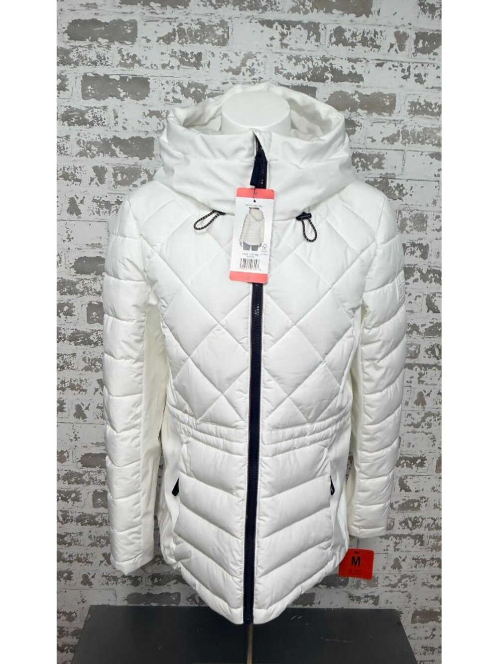 New Tommy Hilfiger White Quilted Hooded Puffer Jacket size Medium